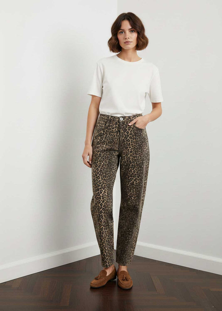 Whimsy Barrel Leg Leopard Jeans