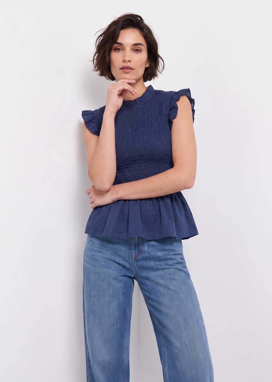 navy shirred top 