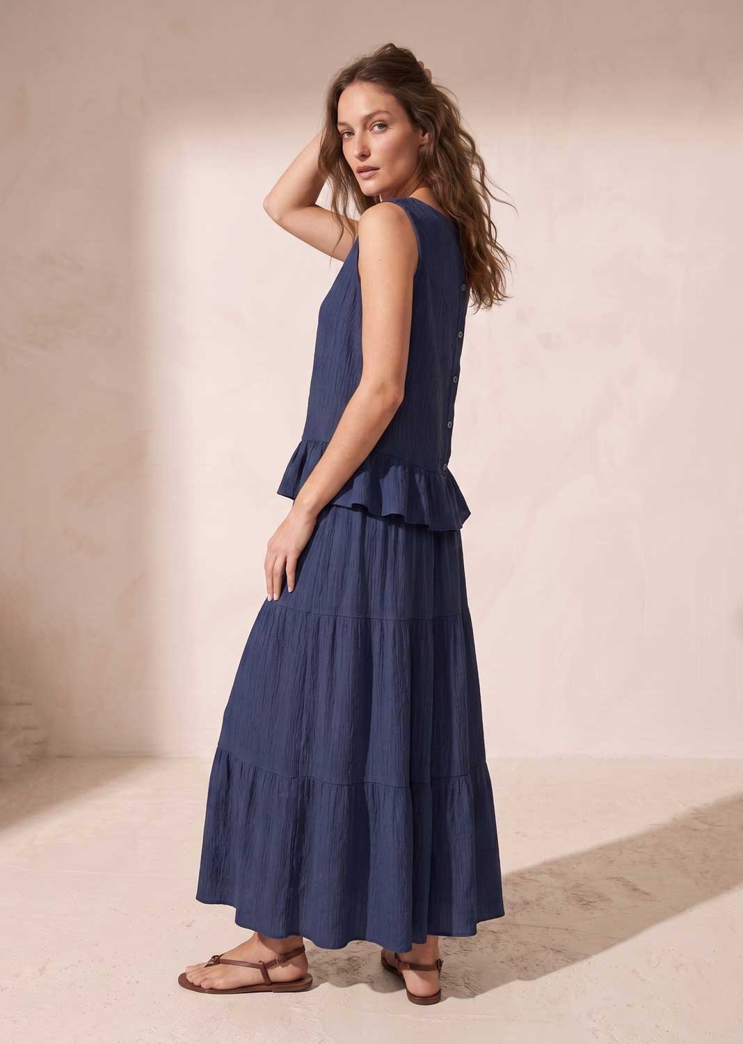 Arden Navy Tiered Maxi Skirt