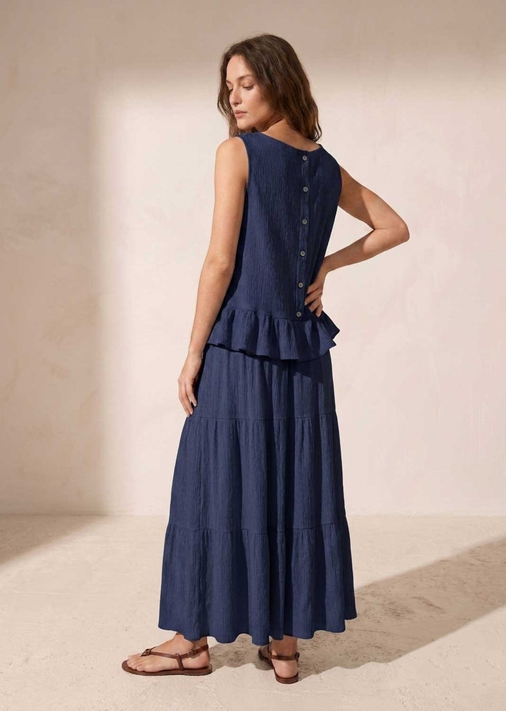 Arden Navy Tiered Maxi Skirt