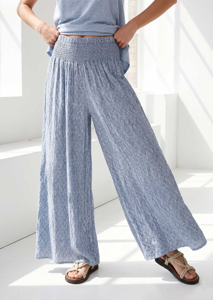 Arianne Denim Blue Leaf Palazzo Pants