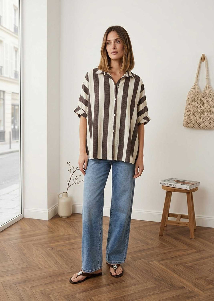 Athena Brown and Cream Stripe Shirt