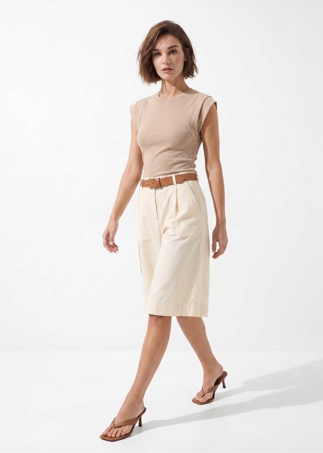 cream bermuda shorts