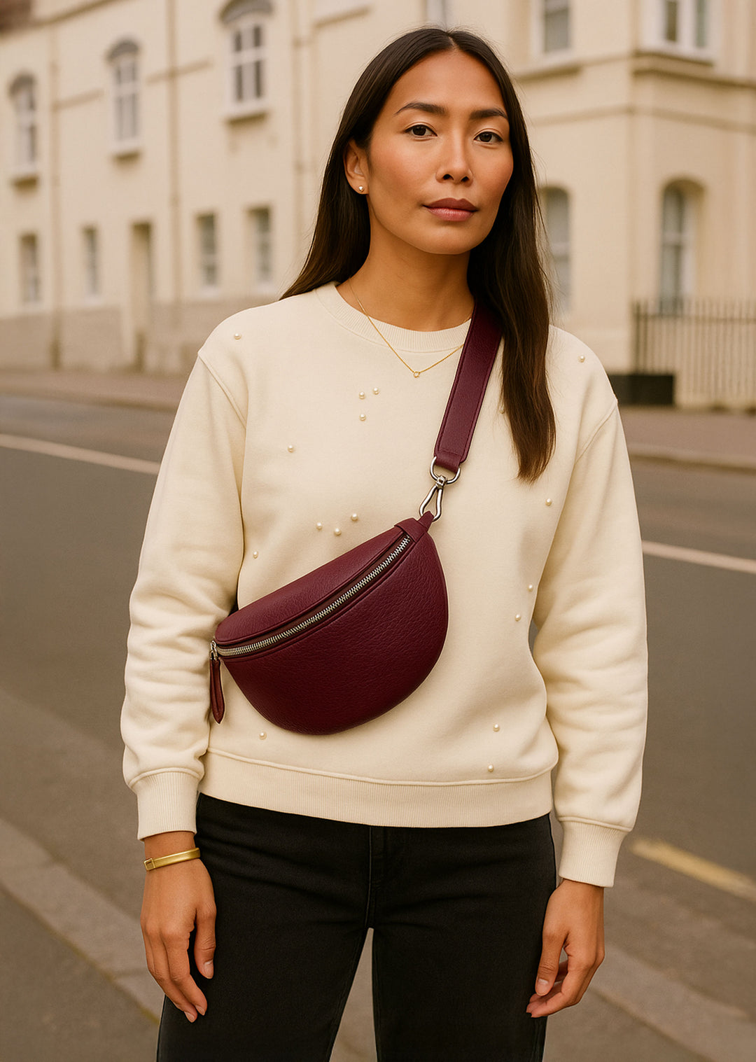 Leather Sling Bag Burgundy