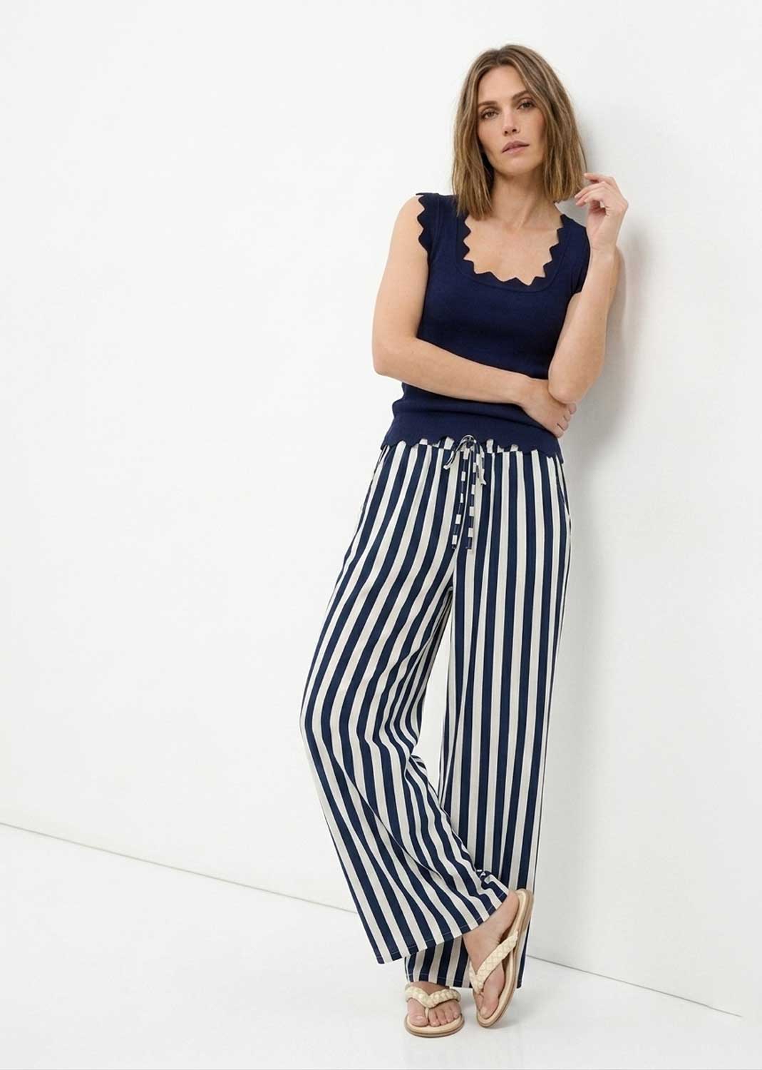 navy and white stripe pants