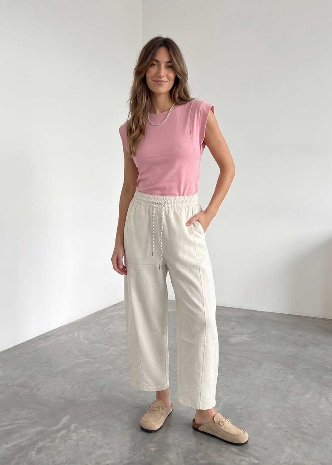 cream barrel leg pull on trousers 
