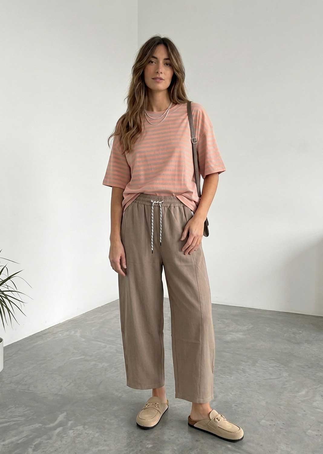 Charlotte Taupe Barrel Leg Pants