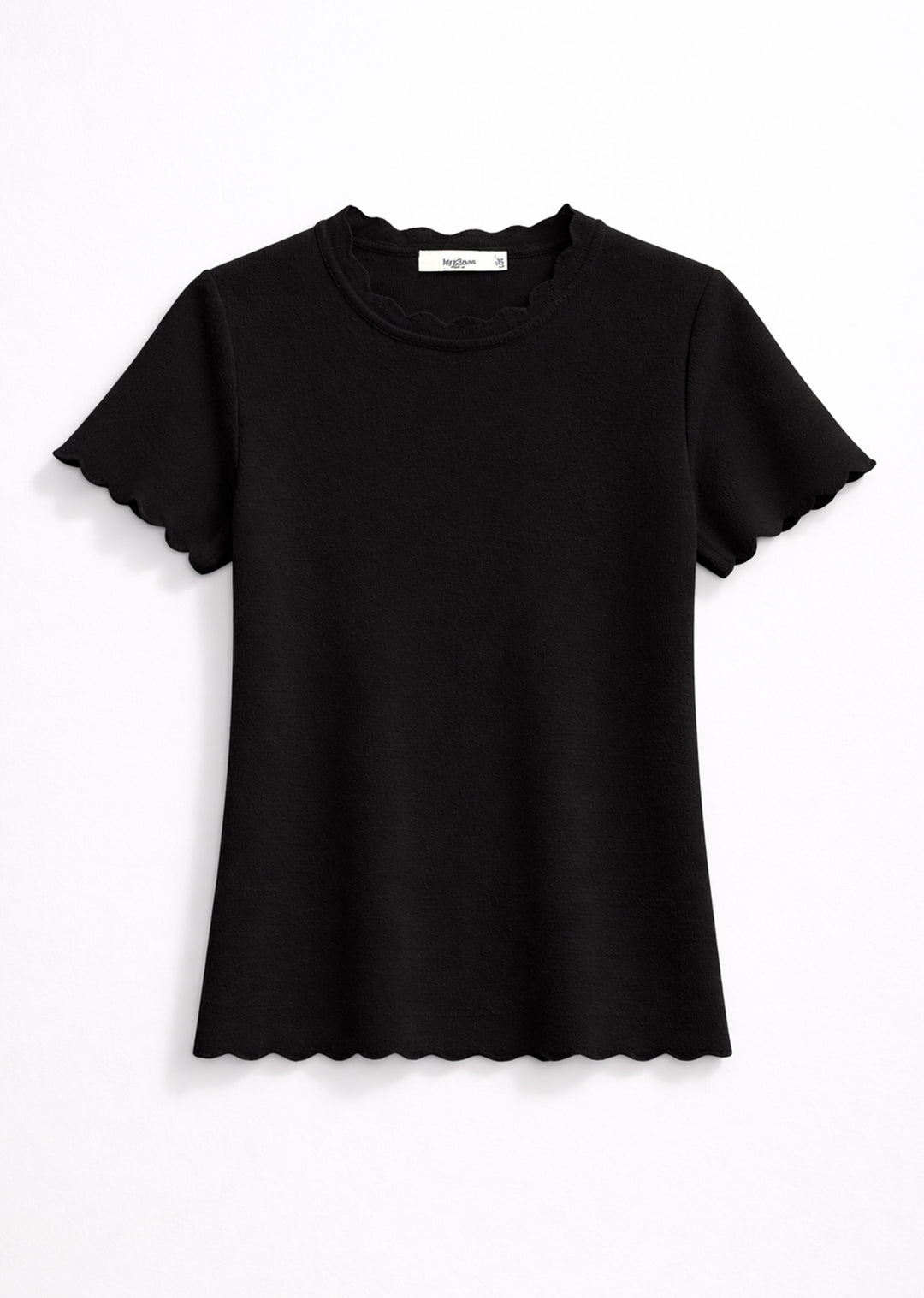 Corrine Scallop Knit Top Black