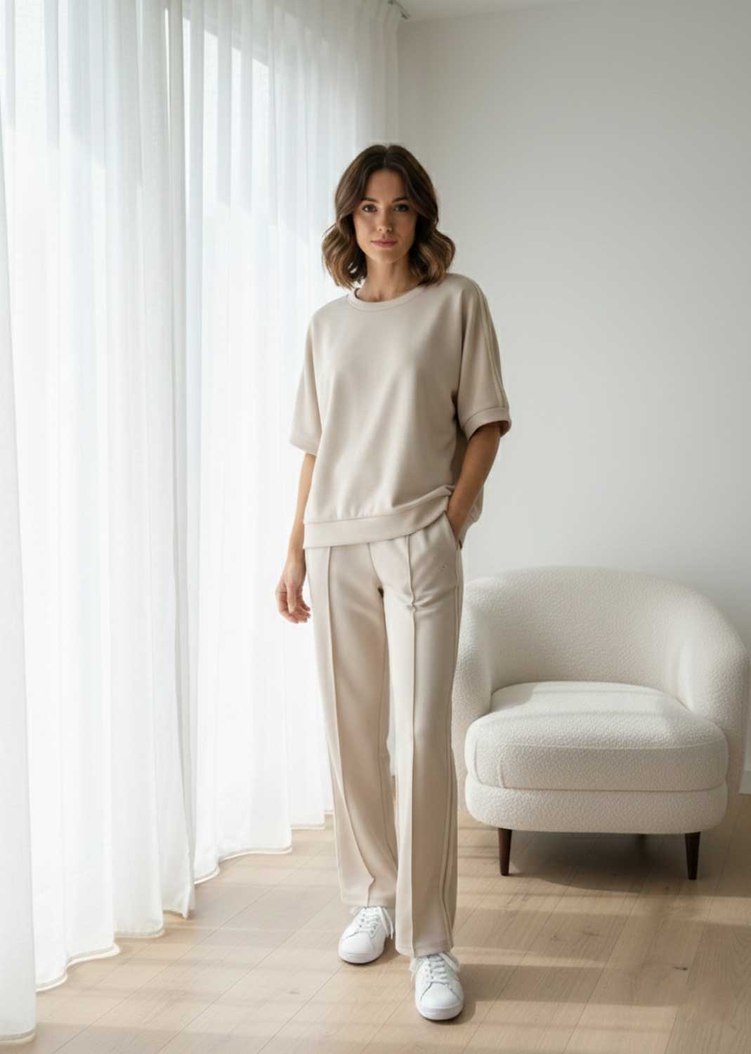 Cory Side Stripe Sweater Top Cream