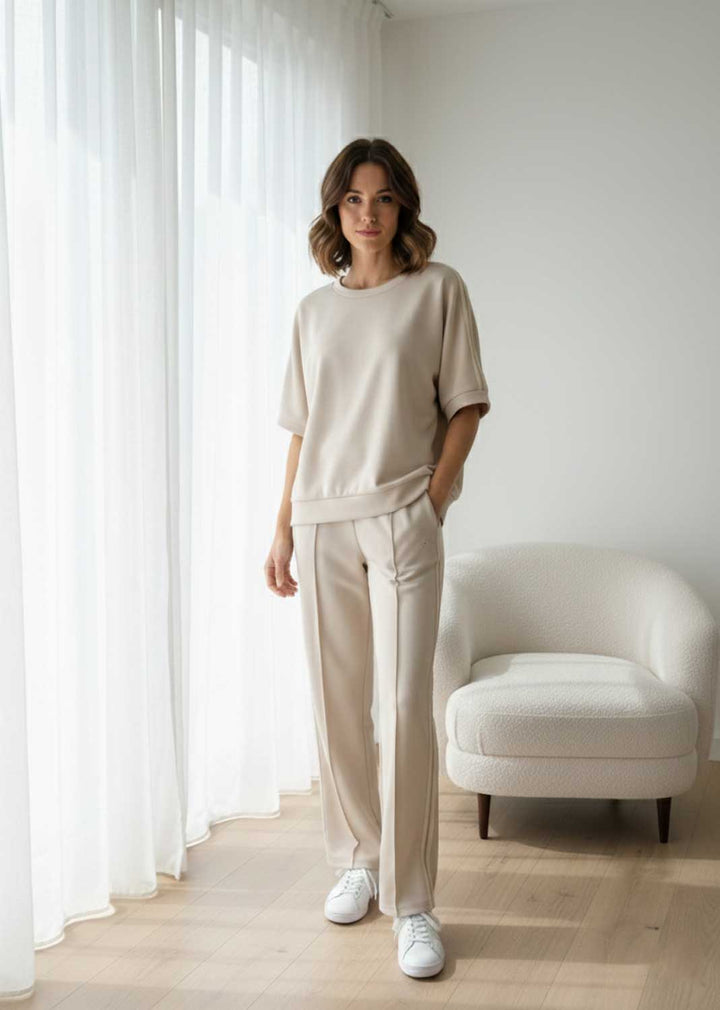 Cory Side Stripe Sweater Top Cream