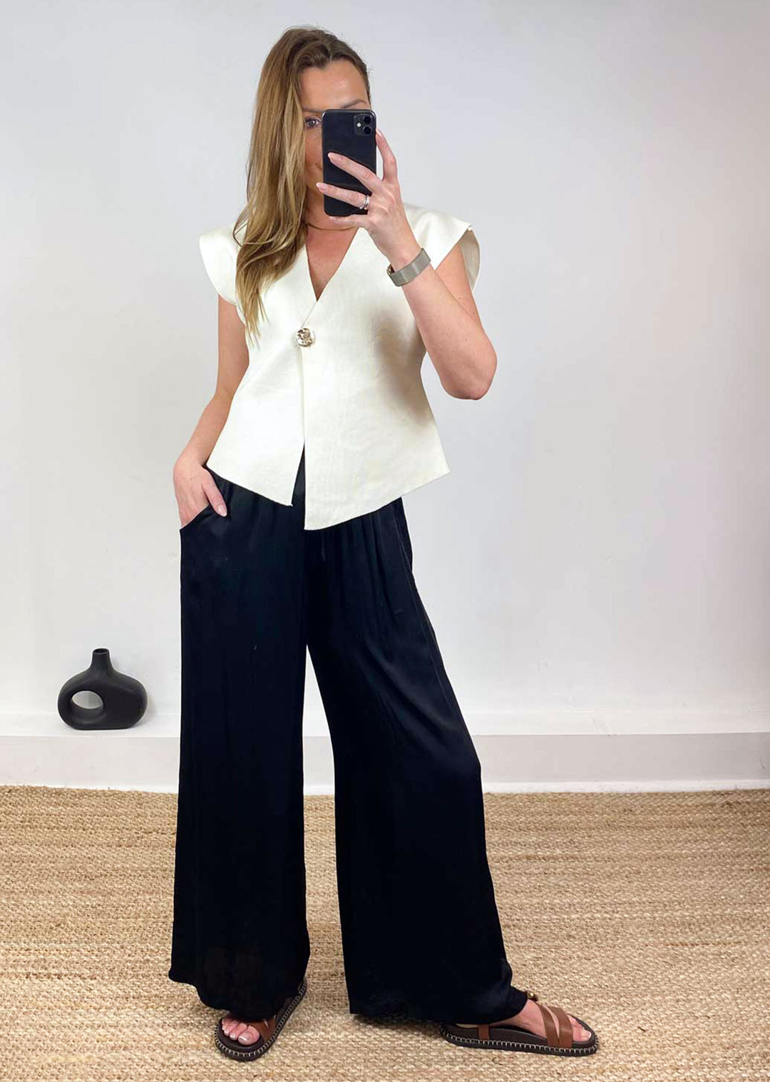Cream  waistcoat with gold buttons 