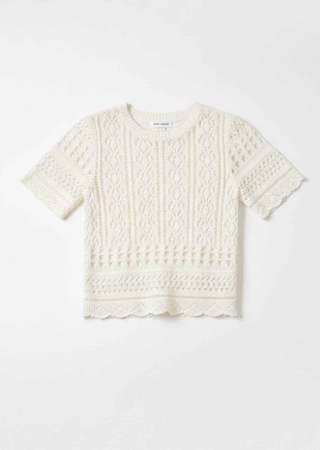 Elke Short Sleeve Crochet Top Cream