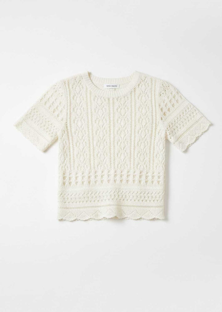 Elke Short Sleeve Crochet Top Cream