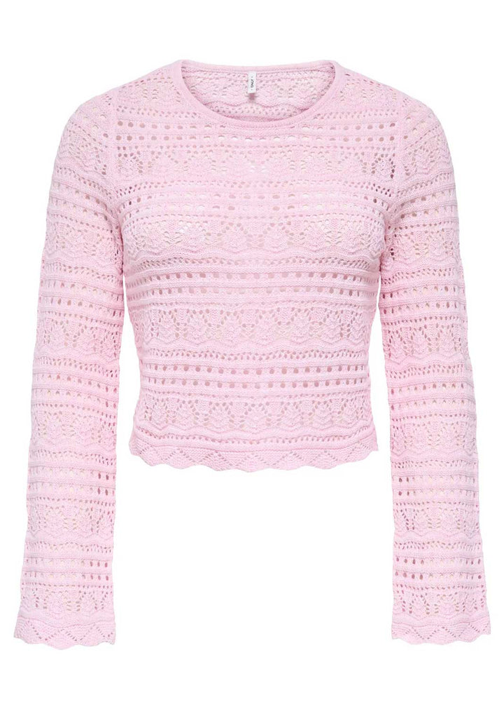 crochet long sleeve knit top pink