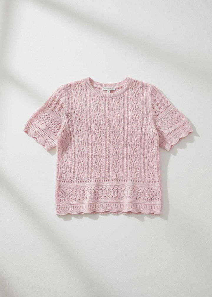 Elke Short Sleeve Crochet Top Pink