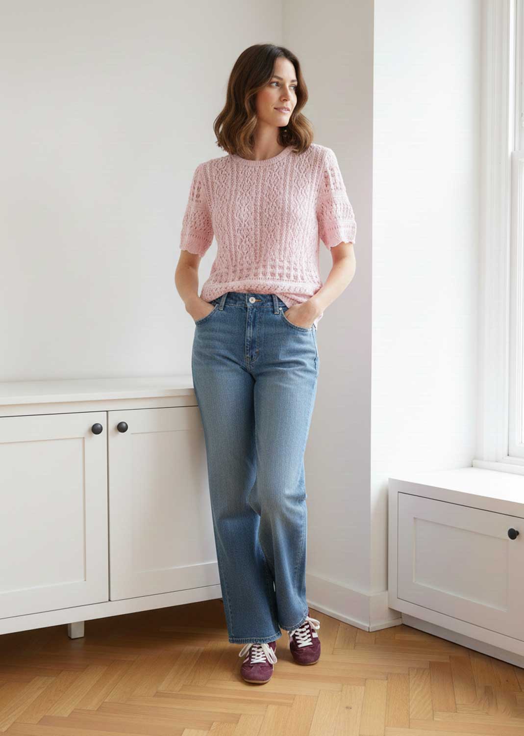 pink crochet top
