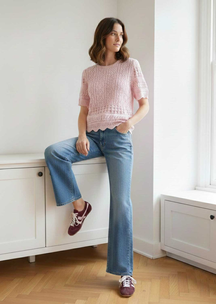 Elke Short Sleeve Crochet Top Pink