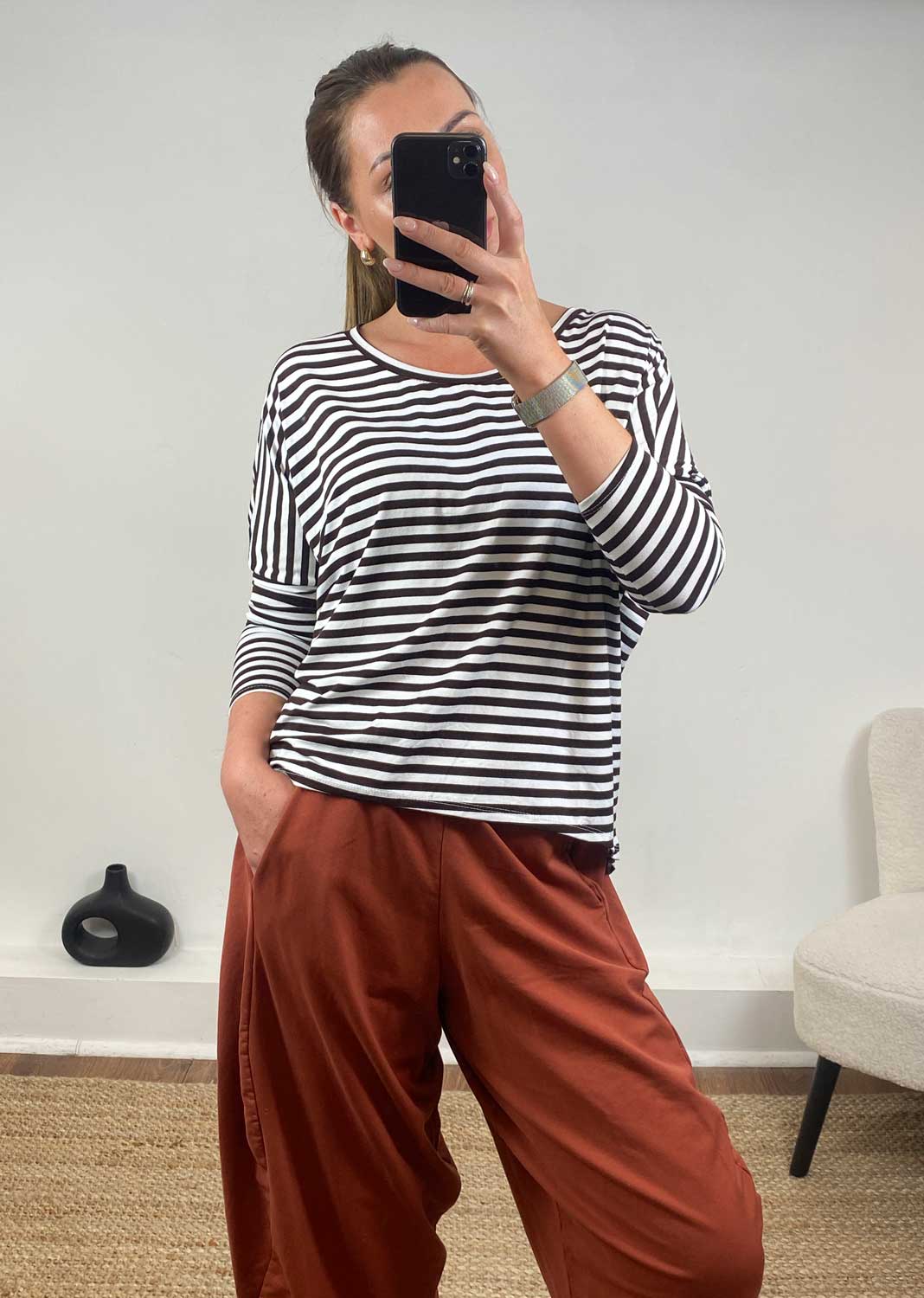 Farley Breton Stripe Top  Brown