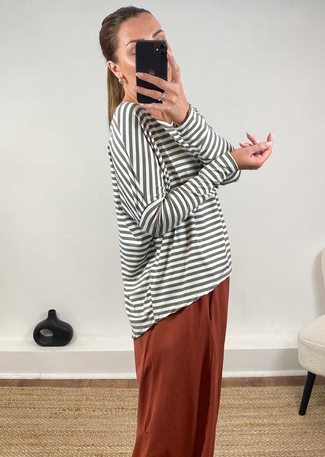 Breton Stripe Top  Khaki