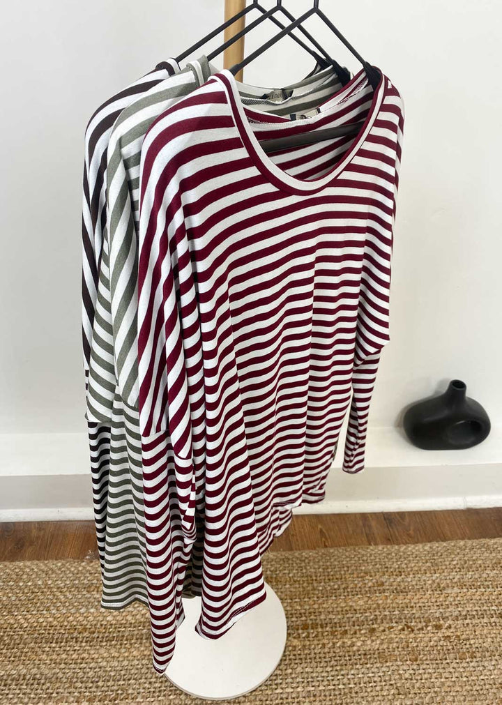 Farley Breton Stripe Top Burgundy