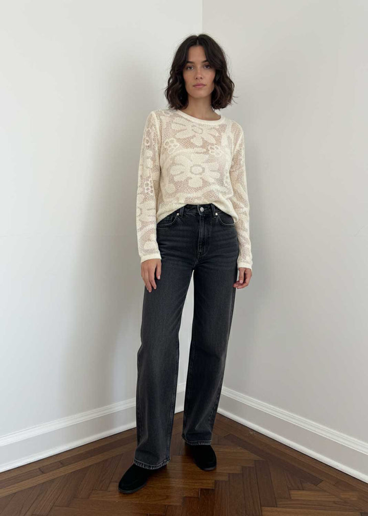 Fern Textured Crochet Knit Jumper Cream