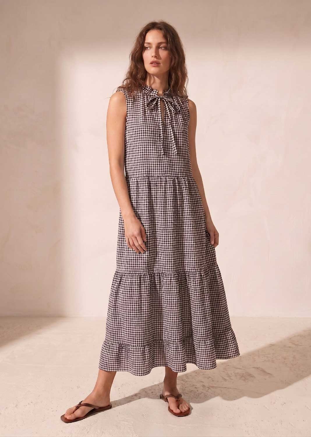 brown gingham maxi dress