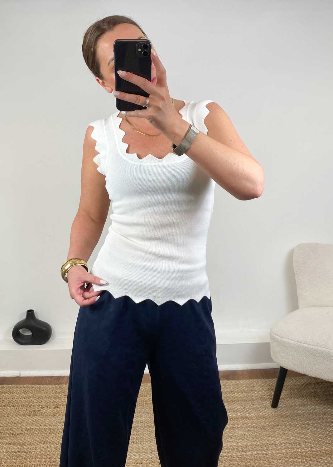 Kyla Zig Zag Trim Vest Ivory
