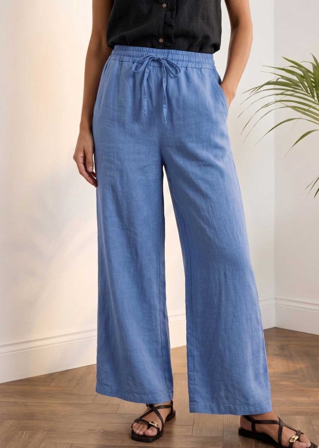Leighton Blue Linen Wide Leg Pants