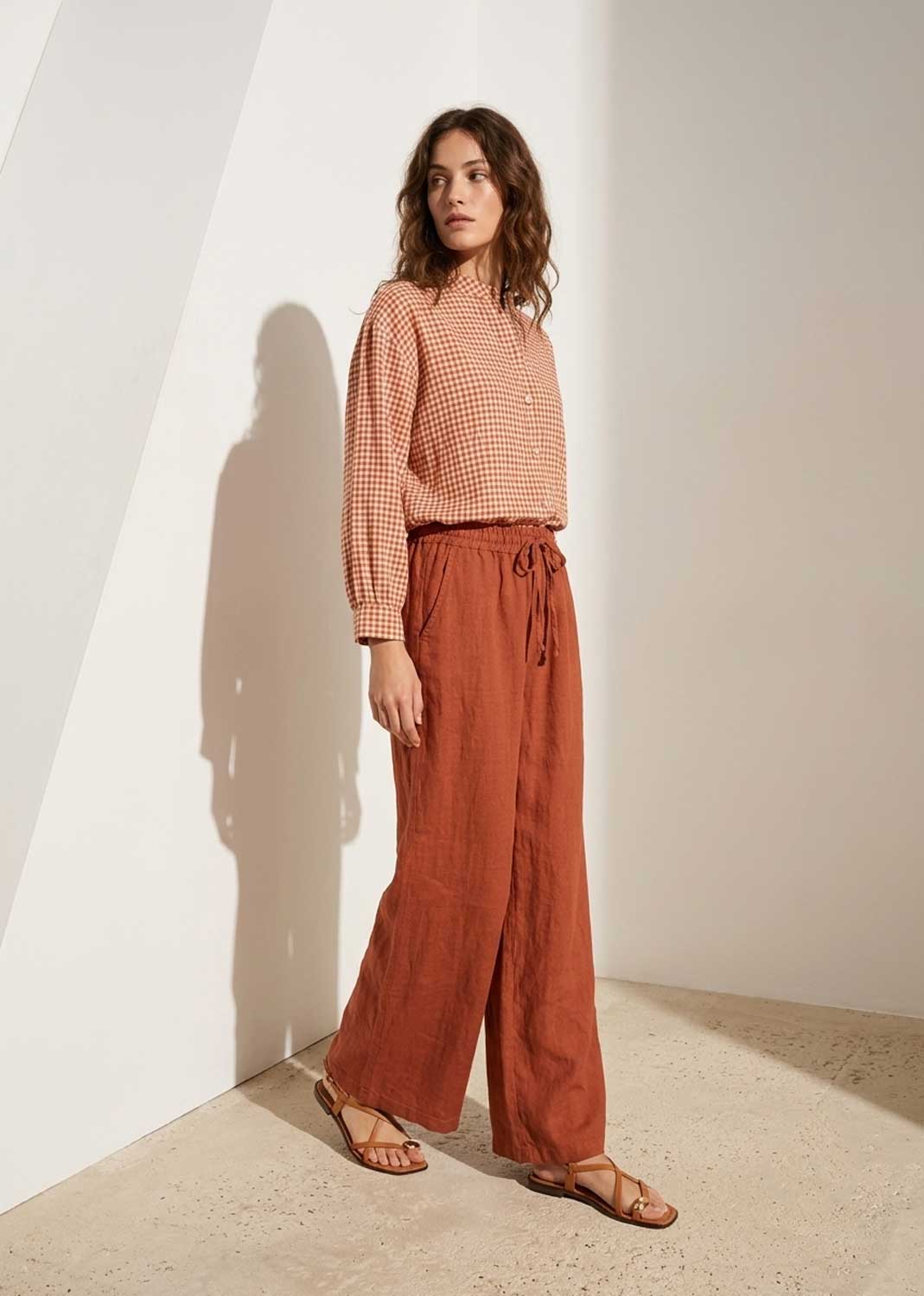 Leighton Rust Linen Wide Leg Pants