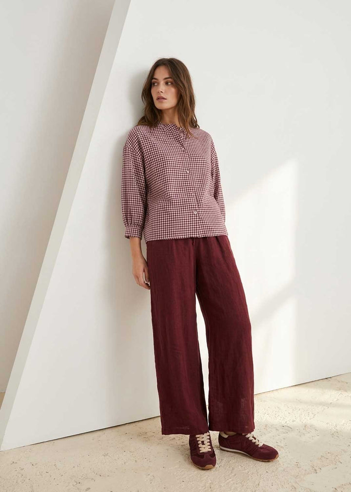 burgundy linen pants