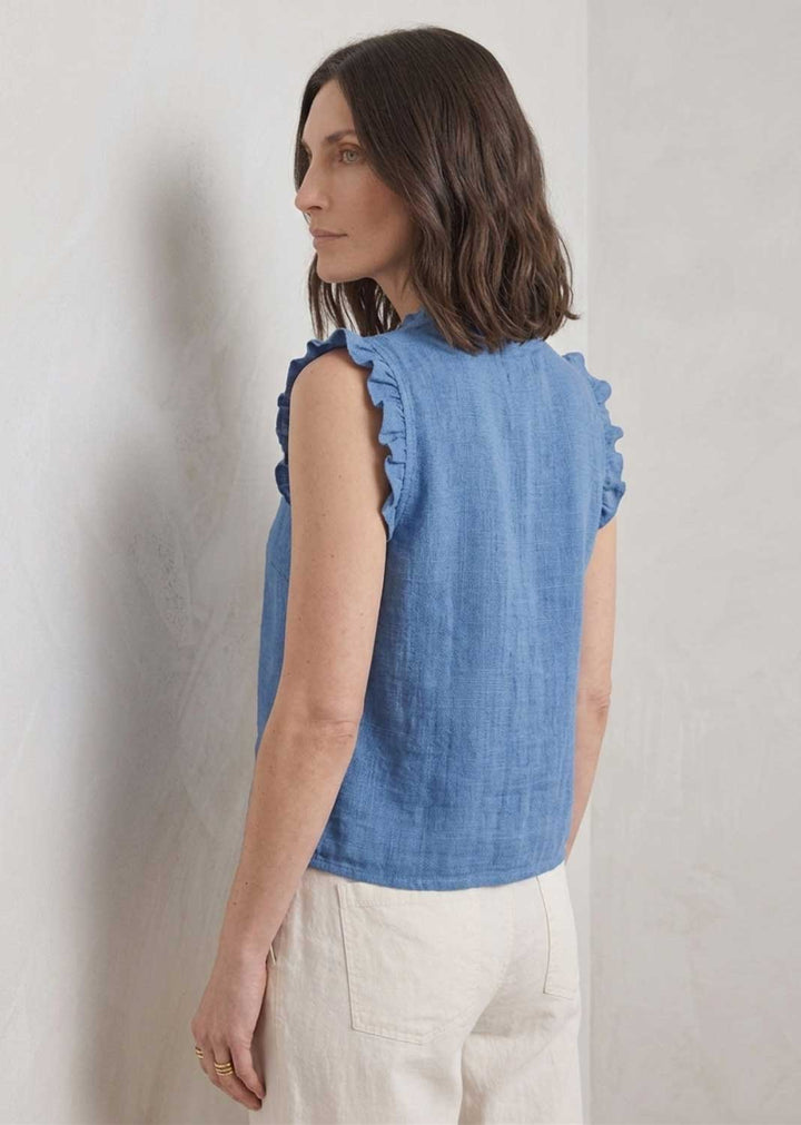 Lina Blue Linen Button Top