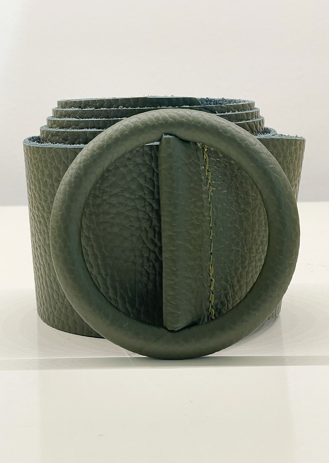 Khaki Leather Wide Belt 