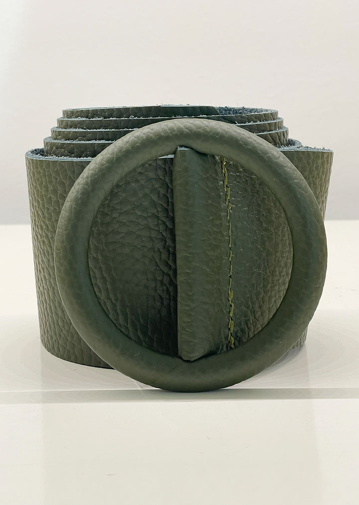 Khaki Leather Wide Belt 