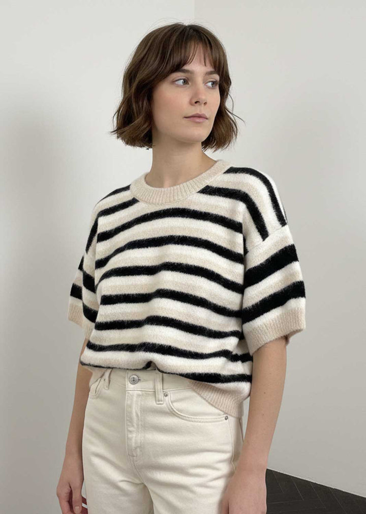 stripe knitted short sleeved top 