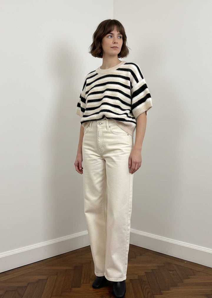 Megan Stripe Knit Top  Brown Cream