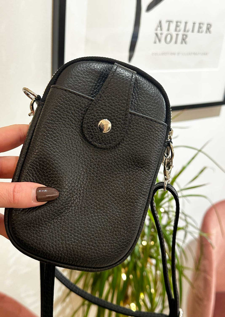 On The Go Leather Phone Bag Black