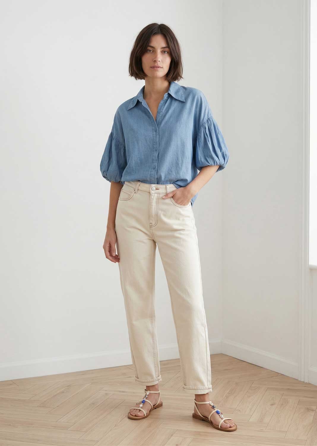 cream mom jeans 