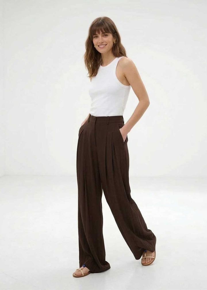 Rhian Pleated Wide Legs Trousers Espresso