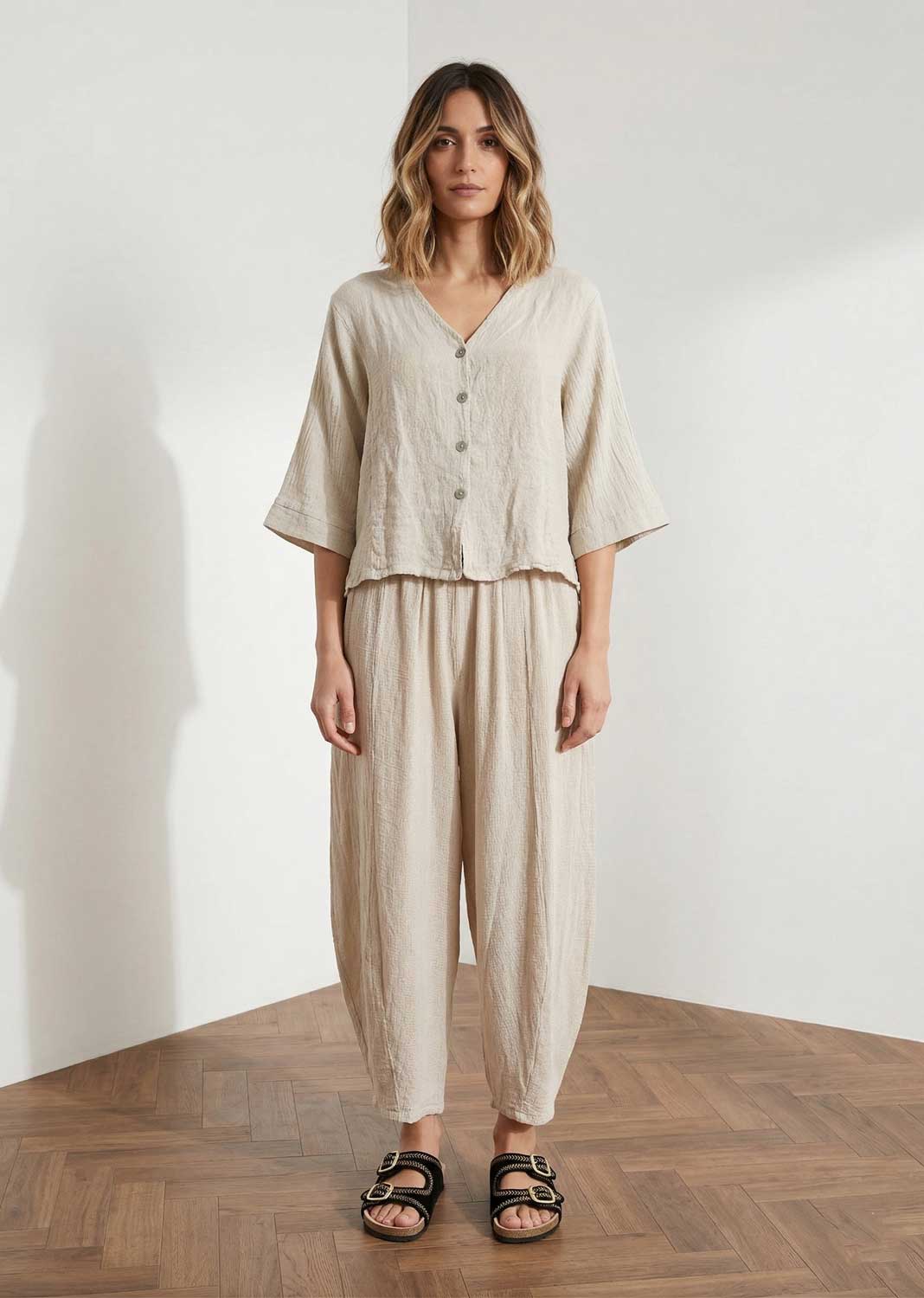 Sandy Cream Cheesecloth Barrel Pants