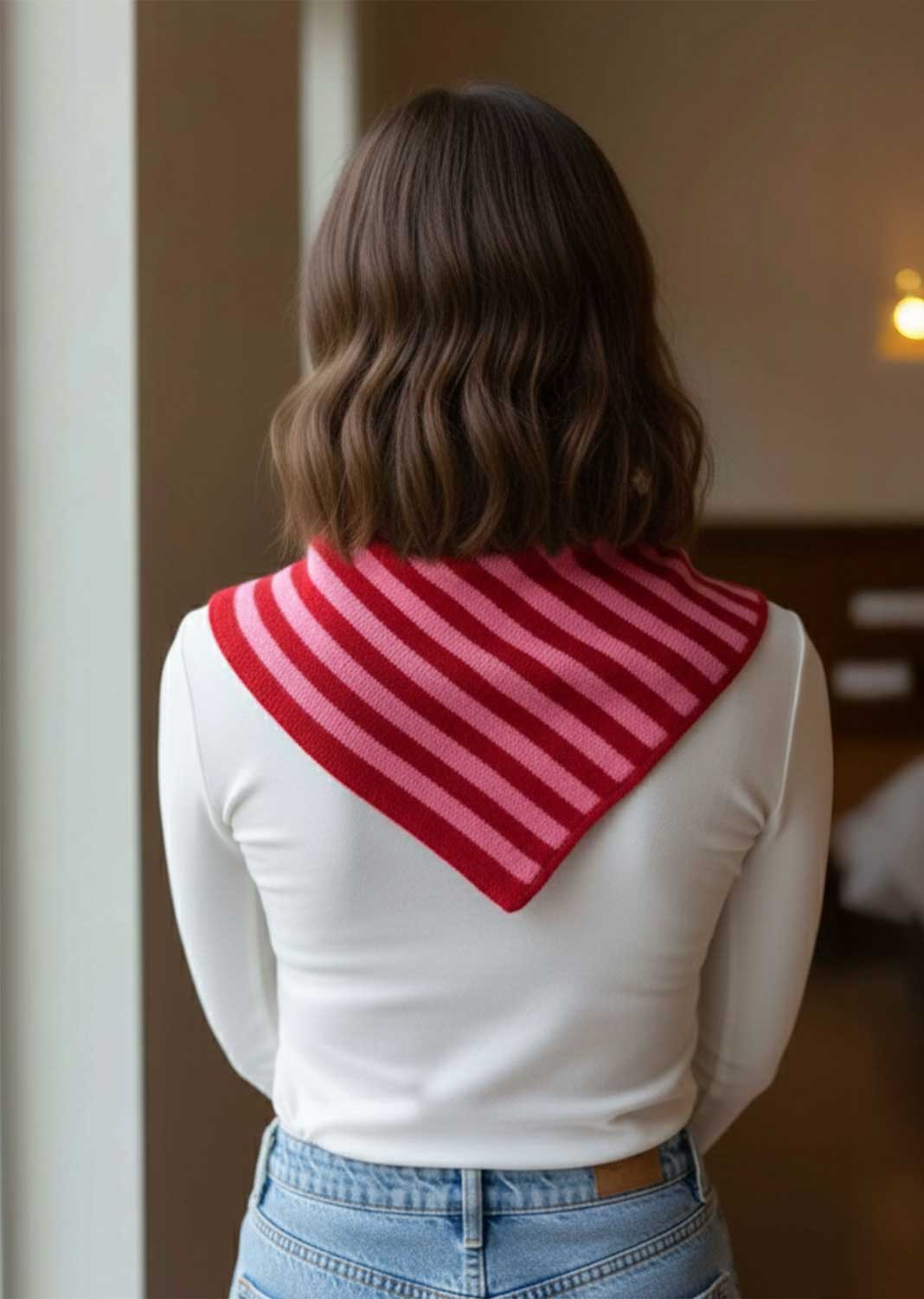 Manon Stripe Triangle Scarf Pink and Red