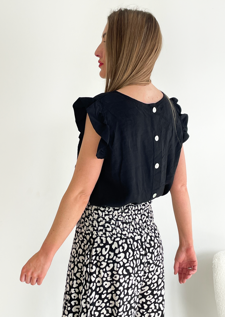 Black Button Back Top