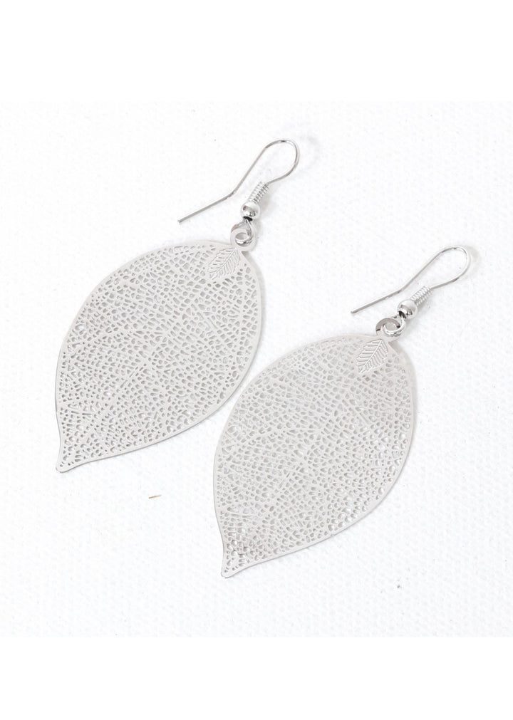 Filigree Leaf Earrings Silver